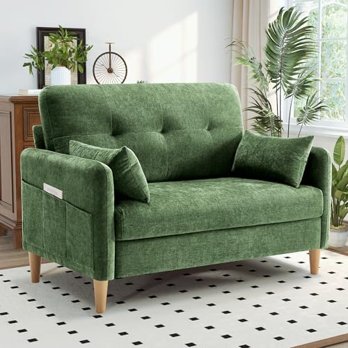 Hanherry Loveseat Sofa, 47” Small Couch for Living Room, Comfy Chenille Fabric Love Seat for Bedroom with Throw Pillow,Removable Cushion Cover,Couches for Small Space,Apartment,Dorm