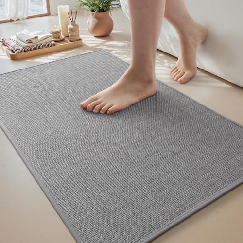 MontVoo Bath Mat Rug-Ultra Thin Non Slip Bath Mats for Bathroom Mat Quick Dry, Rubber Backing Washable Bathroom Rugs Fit Under Door, Absorbent Bath Rugs for Floor,20"x32",Grey