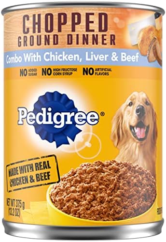 PEDIGREE CHOPPED GROUND DINNER Adult Canned Soft Wet Dog Food Combo with Chicken, Liver & Beef, 13.2 oz. Cans (Pack of 12)