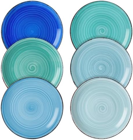 vancasso Bonita Blue Salad Plate Set of 6, 7.5 Inch Ceramic Dinner Plate, Dishwasher and Microwave Safe
