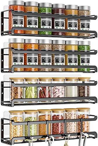 Spice Rack wall mounted 4 Pack, Space-Saving Spice Organizer for Spice Jars and Seasonings,Screw or Adhesive Hanging Spice Rack Organizer for Your Kitchen Cabinet,or Pantry Door
