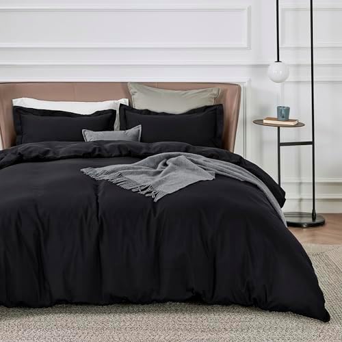 Bedsure Duvet Cover Queen Size - Soft Double Brushed Bedding Set for Kids & Adults, Zipper Closure, 3 Pieces, Includes 1 Duvet Cover (90"x90") & 2 Pillow Shams, NO Comforter, Black