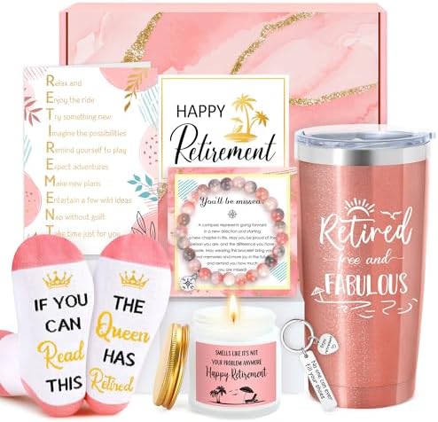 Retirement Gift for Woman 2025 Retired Gifts for Women Happy Cool Retirement Gift Basket for Women Coworker Teacher Nurse Boss Friend Mom Grandma Retirees, 20Oz Tumbler Card The Queen Has Retired Sock
