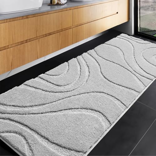 DEXDE Bathroom Rugs Mat Runner 24 x 60 Inch, Light Gray Bath Rugs Extra Long Non-Slip Machine Wash Dry Bath Mats Large Soft and Absorbent Microfiber Carpet for Bathroom Floor, Tub and Shower