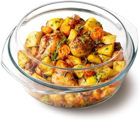 NUTRIUPS 3L Round Glass Casserole Dish with Lid, Tempered Glass, Large Glass Microwave Bowls with Lid