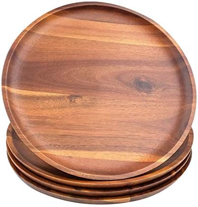 AIDEA Acacia Wood Dinner Plates, 11Inch Round Wood Plates Set of 4, Easy Cleaning & Lightweight for Dishes Snack, Dessert, Unbreakable Classic Plate