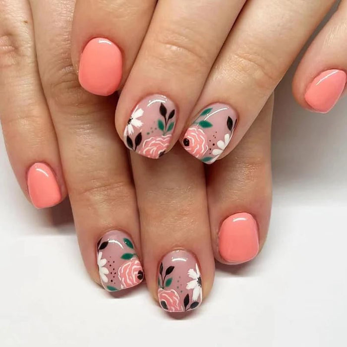 Press on Nails Acrylic Fake Nails with Design Full Cover False Nails Reusable Nail Kit with Nail Glue Adhesive Tabs Nail File Artificial Glue on Nails (red-orange color, 30pcs)
