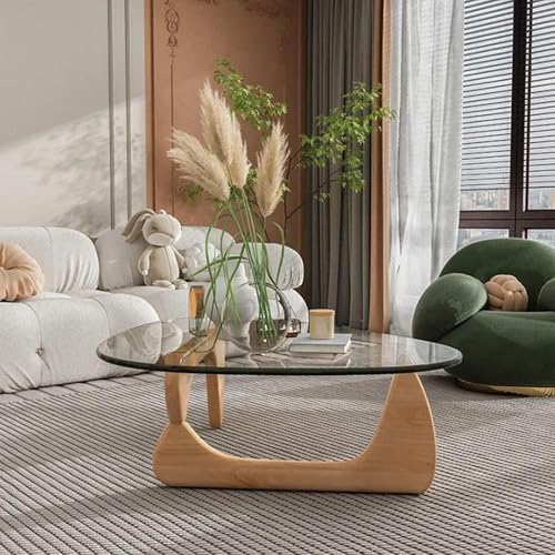 EASYSOUL Modern Glass Coffee Table, 32.68" D x 22.44" W x 15.75" H, Abstract Round Tea Tables for Living Room Home Office Industrial Cocktail Tables (Log-Clear Glass, 32.68")