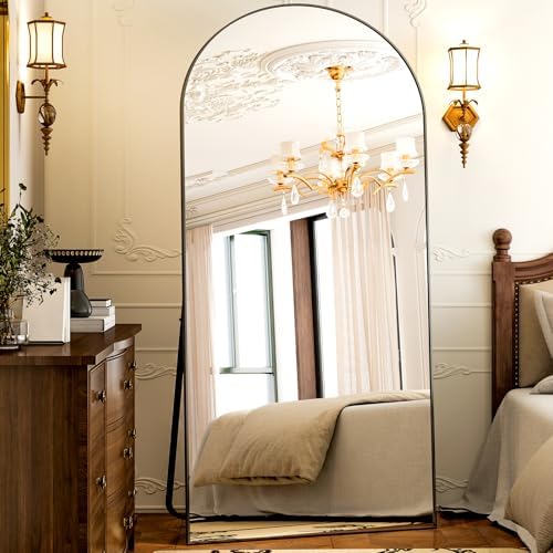 GLSLAND-38x77 inch Arched Full Length Mirror - Floor Mirrors Aluminum Alloy Frame Full Body Dressing Mirror for Bedroom Living Room,Black