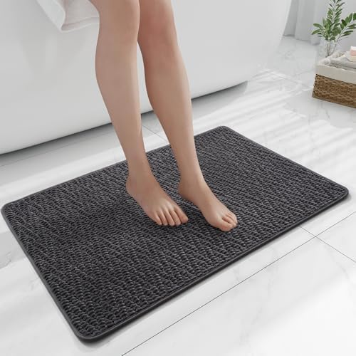 Bathroom Rugs Non Slip Washable, Rubber Bath Mats for Bathroom,Quick Dry,Super Absorbent Ultra Thin Small Bath Mat Low Pile Bath Floor Mat Fit Under Door,Shower,Sink, Dark Grey, 17"x24"