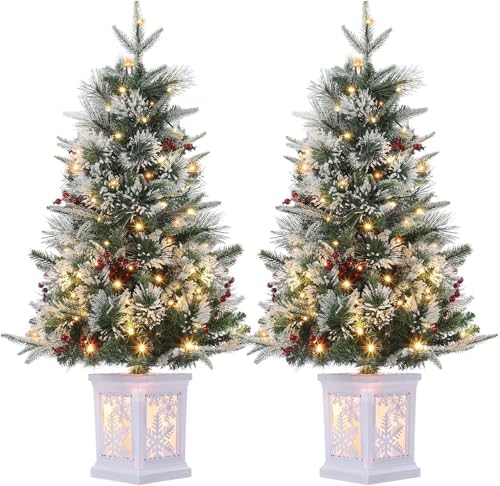 3 Ft Pre-Lit Christmas Tree, Artificial Christmas Trees with Lighting, Xmas Trees with 78 Led Lights, Christmas Decoration for Home, Office, Easy Assembly