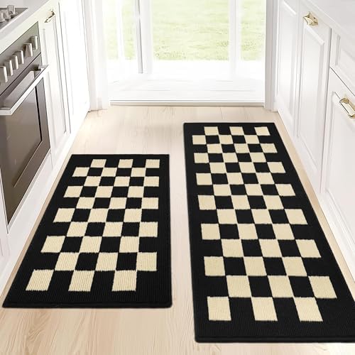 2 Piece Kitchen Rugs and Mats for Floor Non Slip Resist Dirt Machine Washable Kitchen Runner Rug 100% Polypropylene Absorbent Standing Mat, 20x32+20x47 Inch
