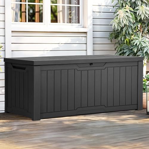 YITAHOME Outdoor Storage Box, 120 Gallon Waterproof Deck Box for Garden Tools, Patio Cushions, and Pool Accessories, Lockable, Easy Assembly, Versatile Bench or Table (Dark Gray)