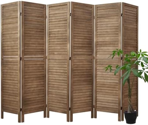 Room Dividers and Folding Privacy Screens, Wood Louvered Separators Divider Wall for Home Office Bedroom - 6 Panels, 67 * 90inch (Brown)