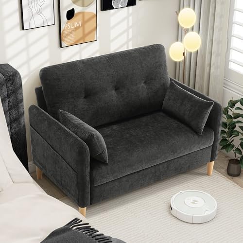 Hanherry Loveseat Sofa, 47†Small Couch for Living Room, Comfy Chenille Fabric Love Seat for Bedroom with Throw Pillow,Removable Cushion Cover,Couches for Small Space,Apartment,Dorm