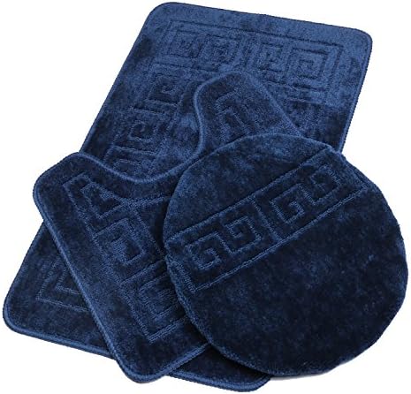 Pauwer Bathroom Rugs Sets 3 Piece with Toilet Cover, Non Slip and U-Shaped Contour Toilet Mat, Absorbent Bath Mat Set, Machine Washable for Floor, Navy