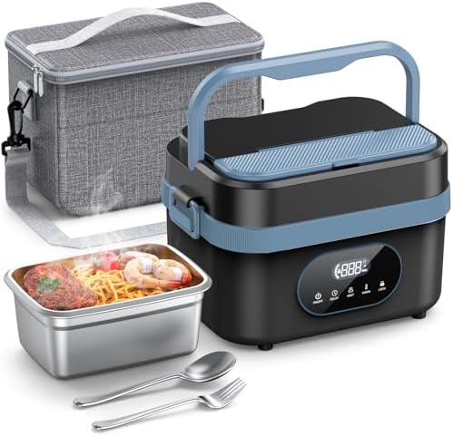 Cordless Electric Lunch Box for Adults, Rechargeable Portable Self-Heating Lunch Box Food Warmer, 1.5L Container for Outdoor, Work, Office, Camping, Travel(BlackBlue).