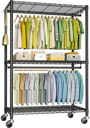 FUTASSI P3 Plus Rolling Clothes Rack, Clothing Racks for Hanging Clothes, Heavy Duty Garment Rack with Wheels, Freestanding Portable Closet Rack 45" W x 14" D x 78.5" H, Max Load 480 LBS, Black