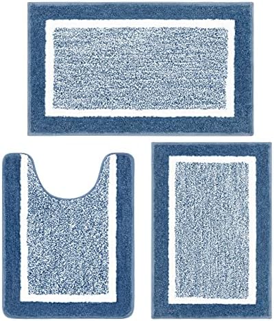 Pauwer Bathroom Rug Sets - 3 Piece Shower Mats with U-Shaped Contour Toilet Mat, Absorbent Microfiber Plush Bath Mats, Non Slip, Machine Washable Shaggy Floor Mats