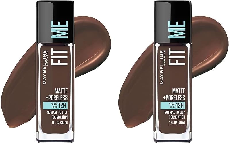 Maybelline Fit Me Matte + Poreless Liquid Foundation Makeup, Espresso, 1 fl; oz; Oil-Free Foundation (Pack of 2)