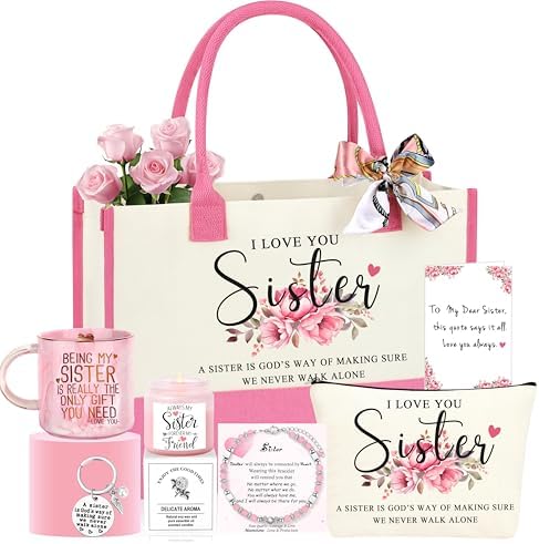 Sister Gifts, Christmas Mothers Day Birthday Gifts for Sister Basket Set of 7