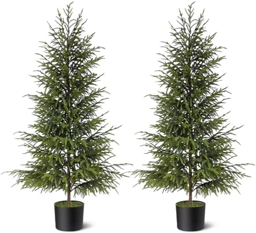 4ft Christmas Norfolk Pine Tree Artificial Christmas Tree Faux Potted Plants for Front Porch Christmas Indoor Outdoor DecorοΌ2 PCS