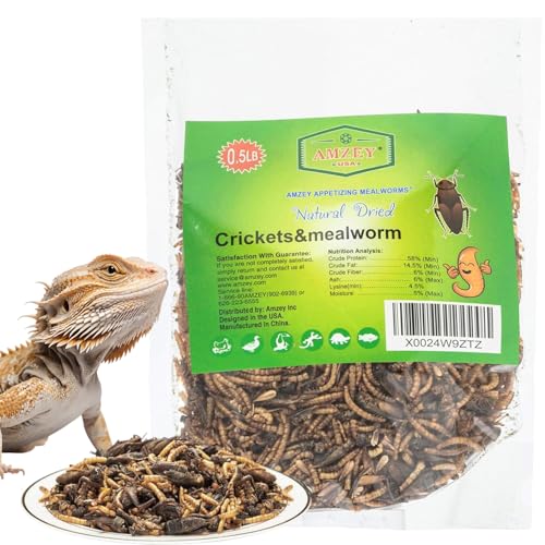 Appetizing Mealworms with Natural Dried Crickets (8oz) All Natural 100% Non-GMO, Food for Breaded Dragons, Chicken, Fish, Ducks, Wild Birds, Turtles, Hedgehogs