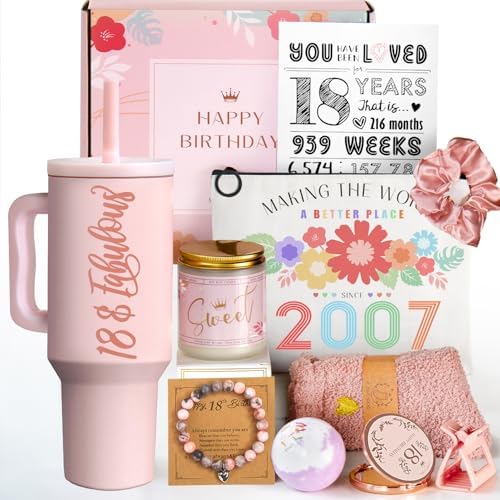 18th Birthday Gifts for Girls - 18 Year Old Girl Birthday Gifts - Happy 18th Birthday Decorations Pink - 11 Pieces Unique 18 Birthday Party Gift Ideas for Daughter, Niece, Granddaughter