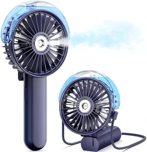 SWEETFULL Misting Fan Portable - 180° Foldable Handheld Personal Fan with Mist Spray, 3 Speeds, 30ml Water Tank, USB Rechargeable for Travel, Outdoors, Makeup, Camping, Home, and Office Use