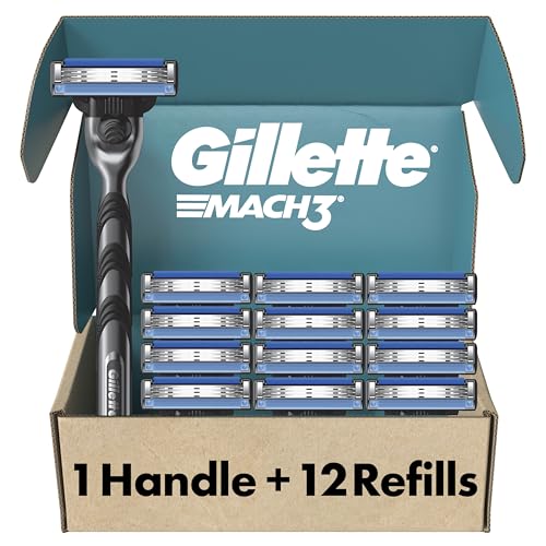 Gillette Mach3 Shaving Razor for Men, Razor Handle, 12 Blade Refills