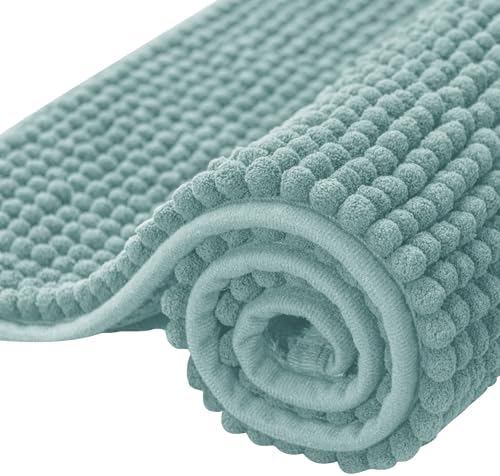 SUBRTEX Bathroom Rugs Chenille Bath Rug Soft Short Plush Bath Mat Soft Shower Mat Water Absorbent Shower Mat Quick Dry Machine Washable(Light Green,16" x 24")
