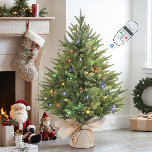 Alupssuc 2ft Prelit Artificial Small Christmas Tree with Warm White & Multi-Color Lights, Remote Control and Timer, Table Top Christmas Tree Perfect for Xmas Home Decorations, 2 FT