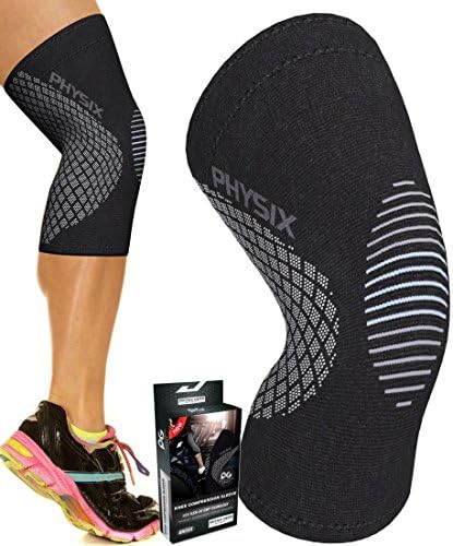 Physix Gear Knee Compression Sleeve for Men & Women - Best Compression Knee Brace for Walking, Running, Gym, Basketball, Weightlifting,Workout, Sports - Knee sleeves Support Compression & Stability