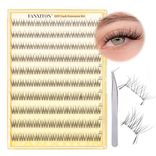 Self Adhesive Eyelashes Clusters Kit No Glue Needed Wispy Lash Clusters 120 Pcs Natural Self Adhesive Lash Clusters 11-13mm C Curl Cluster Lashes with Lash Tweezers DIY Lash Self Stick Easy to Apply
