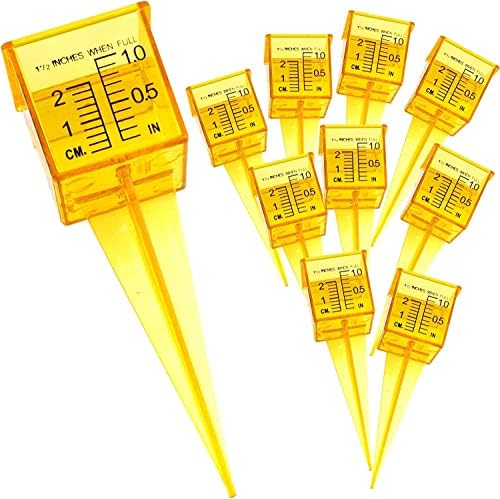 10 Pack 1.5" Rain/Sprinkler Gauge, Wide Mouth, Bright Yellow, Outdoor Water Measuring Tool
