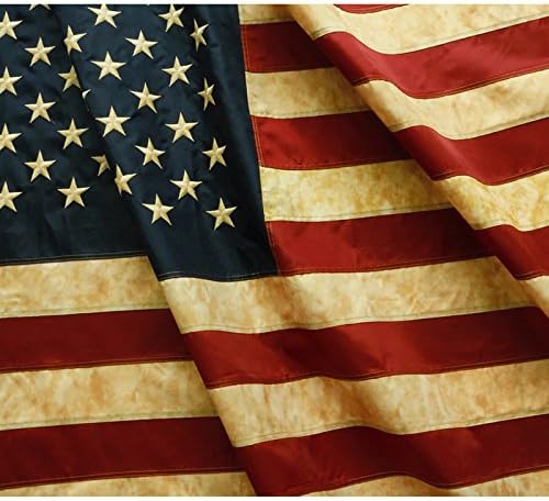 ANLEY Vintage Style Tea Stained American Flag 3x5 Foot - Embroidered Stars and Sewn Stripes - 4 Rows of Lock Stitching - Antiqued US National Banner Flags with Brass Grommets 3 X 5 Ft