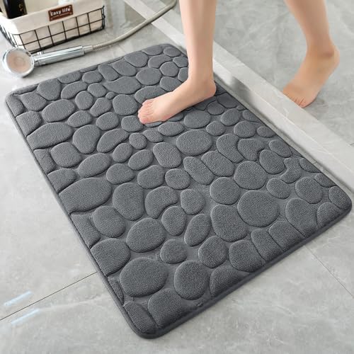 YIHOUSE Bathroom Mat Rug, Memory Foam Bath Mat, Non-Slip Bathroom Floor Mats, Cobblestone Bath Mats Absorbent Bath Rugs Washable Quick Dry (17x24,Dark Gray)