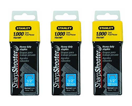 Stanley TRA708T Sharpshooter 1,000 1/2" 12MM steel narrow crown staples T-50 (3 Pack)