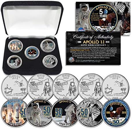 Apollo 11 50th Anniversary Man on Moon Statehood Quarters 5-Coin Set with Box