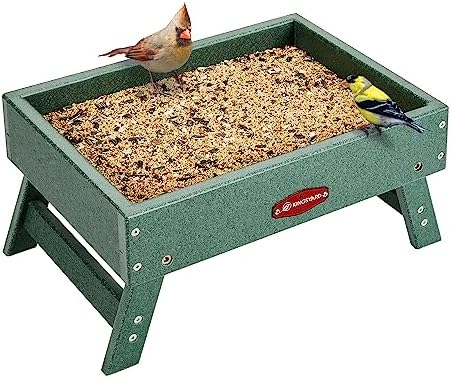 Kingsyard Ground Bird Feeder for Outdoors - Recycled Plastic Platform Feeder for Wild Birds, Squirrels, Chicken, 5 LBS Large Capacity, Green