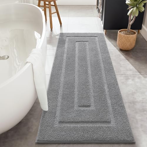 HOMORE Grey Bathroom Rug 24x60 Inch Soft Absorbent Bathroom Runner Rug, Washable Bath Runners Rugs Non Slip Long Rugs for Shower Tub