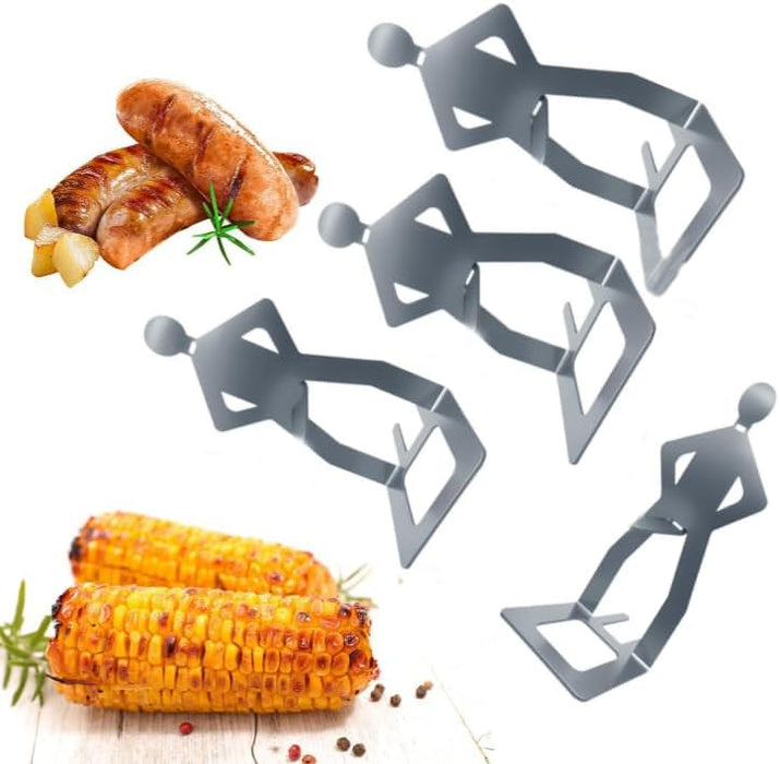 4 PCS Funny Portable Hot Dog Roaster Stand - Reusable Stainless Steel Sausage and Hotdog Holder - BBQ Grill Accessories for Camping, Parties, Gifts