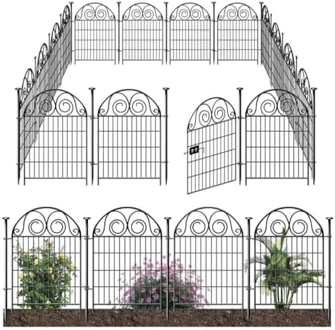 Tall Garden Animal Barrier Fence with Gate, 36 in(H)×30.6 Ft(L) 14 Panels Dog Digging Fence Barrier, Black Heavy Duty Metal Temporary Fences, Reusable Defense Fencing for Outdoor Yard│Patented