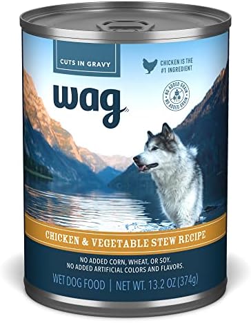 Amazon Brand - Wag Wet Canned Dog Food, Chicken & Vegetable Stew Recipe, 13.2 oz Can (Pack of 12)