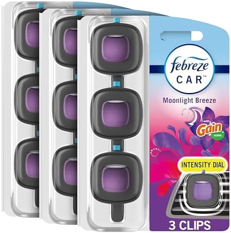 Febreze Car Air Freshener Vent Clip Gain Moonlight Breeze Scent, .06 fl oz. 3 Ct Pack of 3