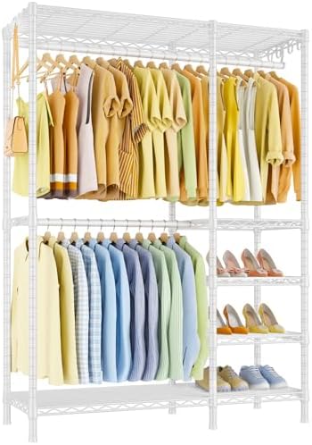 Ulif F2 Clothes Rack, 5 Tiers Heavy Duty Garment Rack for Bedroom, Freestanding Adjustable Closet Storage Organizer, 46.1" W x 15.4" D x 78.3" H, Load 630lbs, Upgraded White