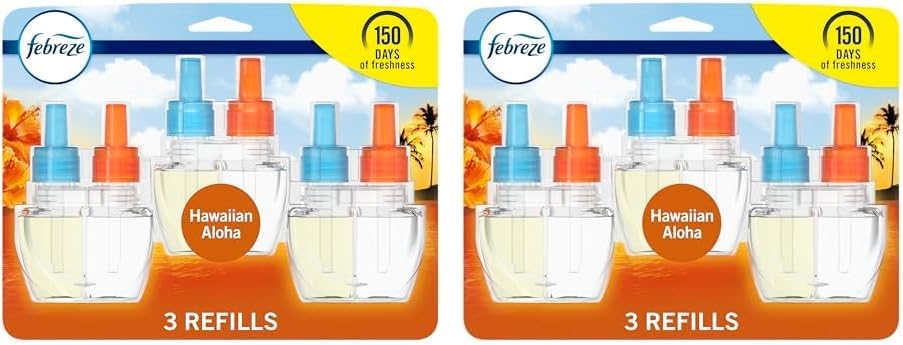 Febreze Odor-Fighting Fade Defy PLUG Air Freshener Refill, Hawaiian Aloha, (3) .87 fl. oz. Oil Refills (Pack of 2)