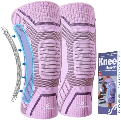 Copper Knee Brace for Men & Women - Knee Compression Sleeve with Side Stabilizers - Knee Support for Running, Hiking, Working, Basketball, Volleyball, Gym, Meniscus Tear, ACL, Arthritis Knee Pain Relief, A Pair (Pink-Purple, Small(14.5"-16.5"))