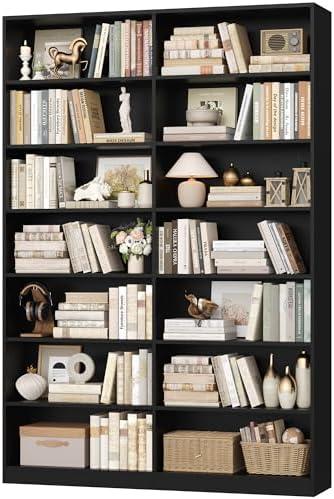 FACBOTALL 83.6" Tall Bookshelf and Bookcase, 7-Tier Extra Large Bookshelf with Double Storage, 14 Open Display Shelves for Home Office, Study and Living Room, Black