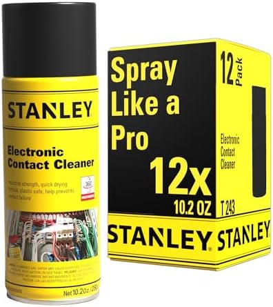STANLEY Contact Cleaner Spray - Precision Electronics Cleaning for Circuit Boards, Switches & Connectors - Non-Corrosive - 10.2 oz - 12 Pack